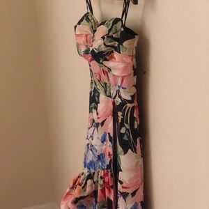Floral high low strapless dress